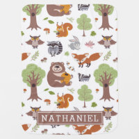 Woodland Forest Animal Boys Personalized Name Baby Blanket