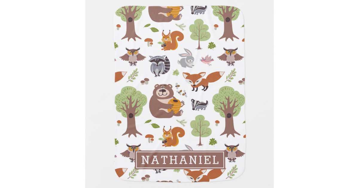 Woodland Forest Animal Boys Personalized Name Baby Blanket | Zazzle