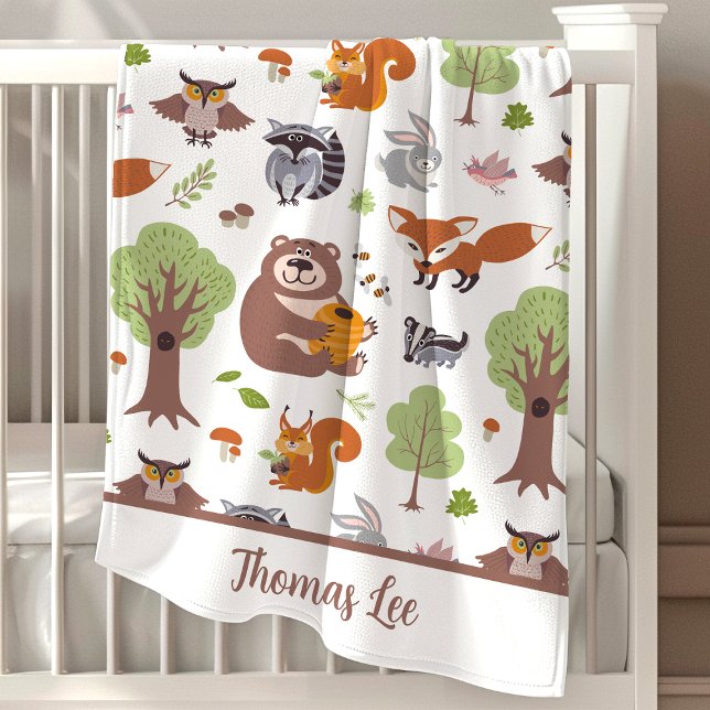 Woodland Forest Animal Boys Personalized Name Baby Blanket (Creator Uploaded)