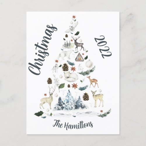 Woodland Forest Animal Christmas Tree  Postcard