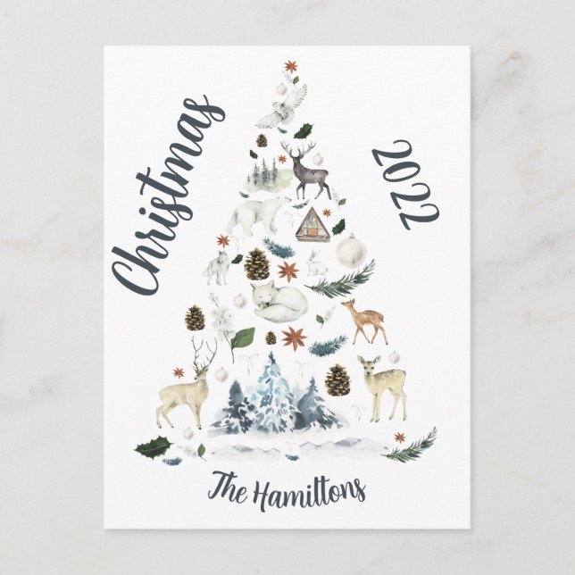 Woodland Forest Animal Christmas Tree  Postcard (Front)