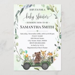 Woodland Forest Animal Drive Thru Baby Shower Invitation