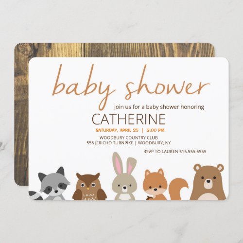 Woodland Forest Animal Friends Baby Shower Invitation