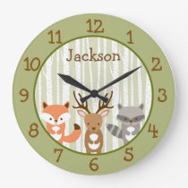 Woodland Forest Animal Nursery Large Clock
