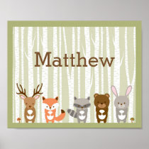 Woodland Forest Animal Nursery Name Poster