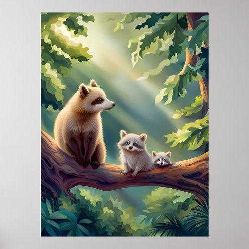 Woodland Forest Animal Raccoon AI Generative Poster