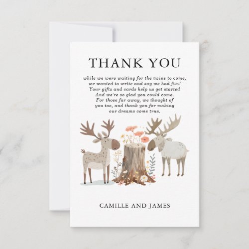 Woodland Forest Animal Twins Baby Shower Thank You
