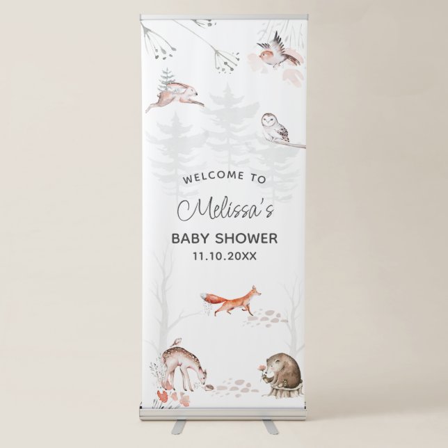 Woodland Forest Animals 1st Birthday Retractable Banner (Front)