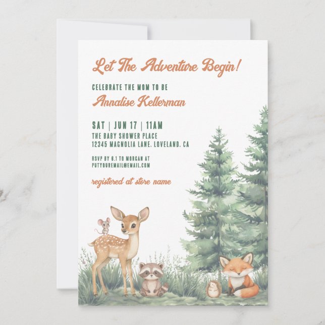 Woodland Forest Animals Adventure Baby Shower Invitation (Front)