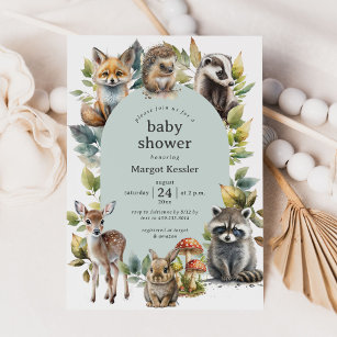 Woodland Forest Animals Arch Baby Shower Invitation