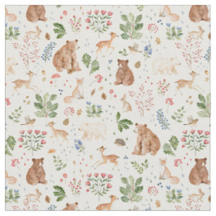 Woodland forest animals, autumn fox, deer, bear, s fabric
