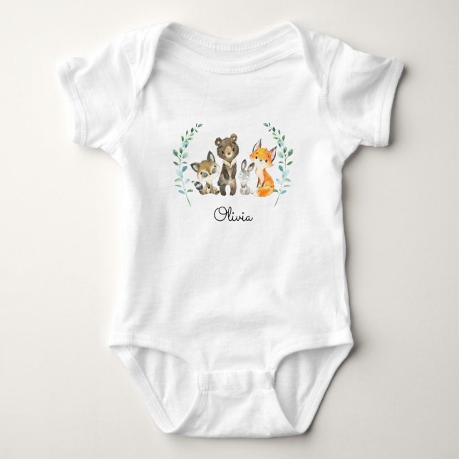 Woodland Forest Animals Baby Bodysuit (Front)
