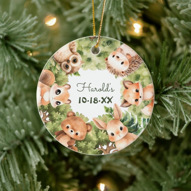 Woodland Forest Animals Baby Boy  Ceramic Ornament (Tree)