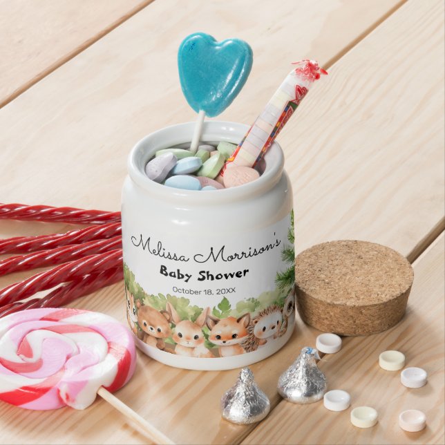 Woodland Forest Animals Baby Boy Shower Gifts Candy Jar (In Situ)