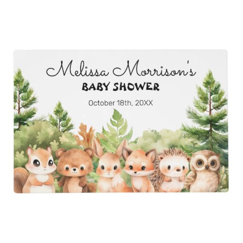 Woodland Forest Animals Baby Boy Shower Party Placemat