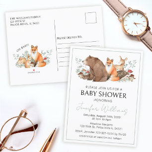 Woodland forest animals baby boy shower postcard