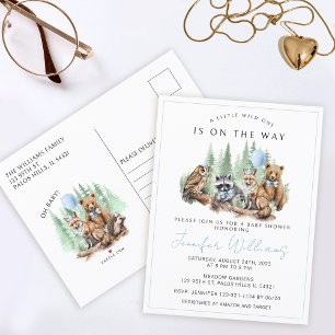 Woodland forest animals baby boy shower postcard