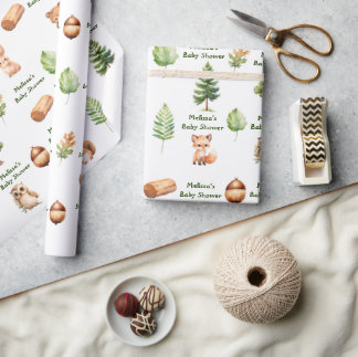 Woodland Forest Animals Baby Boy Shower Wrapping Paper