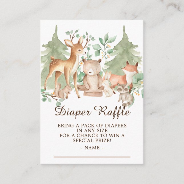 Woodland Forest Animals Baby Diaper Raffle Enclosure Card (Front)