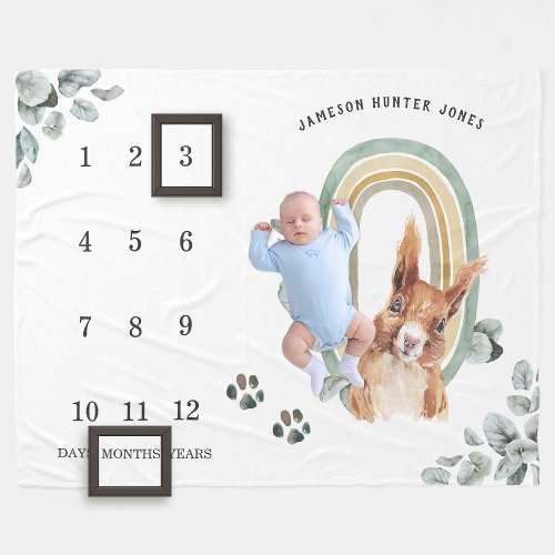 Woodland Forest Animals  Baby Milestone Blanket