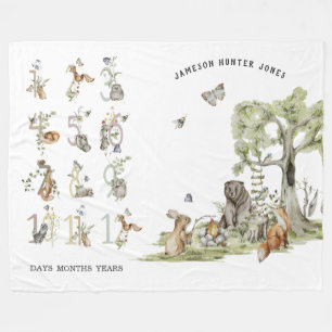 Woodland Forest Animals Baby Milestone Fleece Blanket