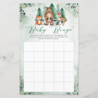 Woodland forest animals Baby Shower Bingo game