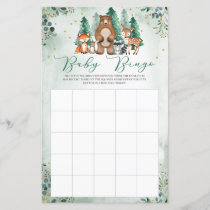 Woodland forest animals Baby Shower Bingo game