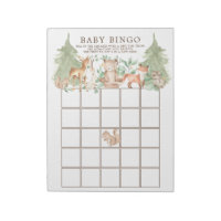 Woodland Forest Animals Baby Shower Bingo Game Notepad