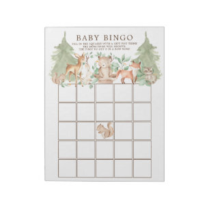 Woodland Forest Animals Baby Shower Bingo Game Notepad