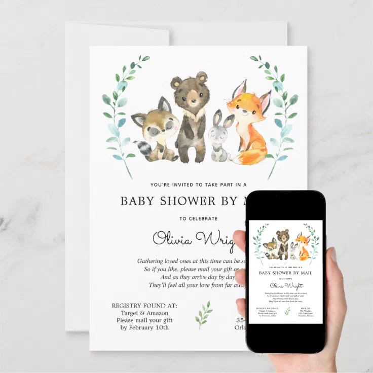 Woodland Forest Animals Baby Shower by Mail Invitation | Zazzle