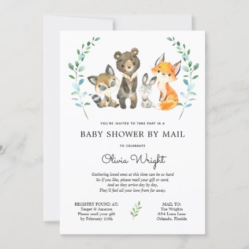 Woodland Forest Animals Baby Shower by Mail Invitation