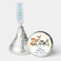 Woodland, forest animals baby shower candy label.