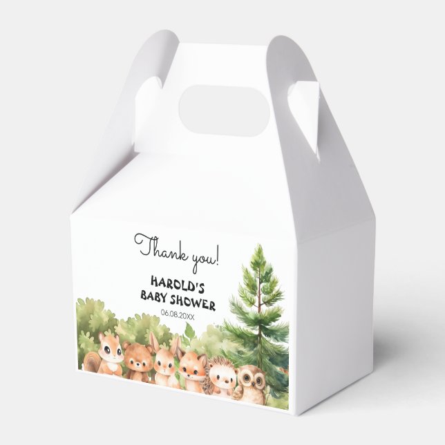 Woodland Forest Animals Baby Shower Favor Boxes (Front Side)