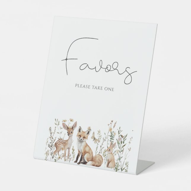Woodland Forest Animals Baby Shower Favors Pedestal Sign (Front)