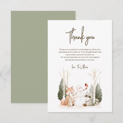 Woodland Forest Animals Baby Shower Flat Thank You Card