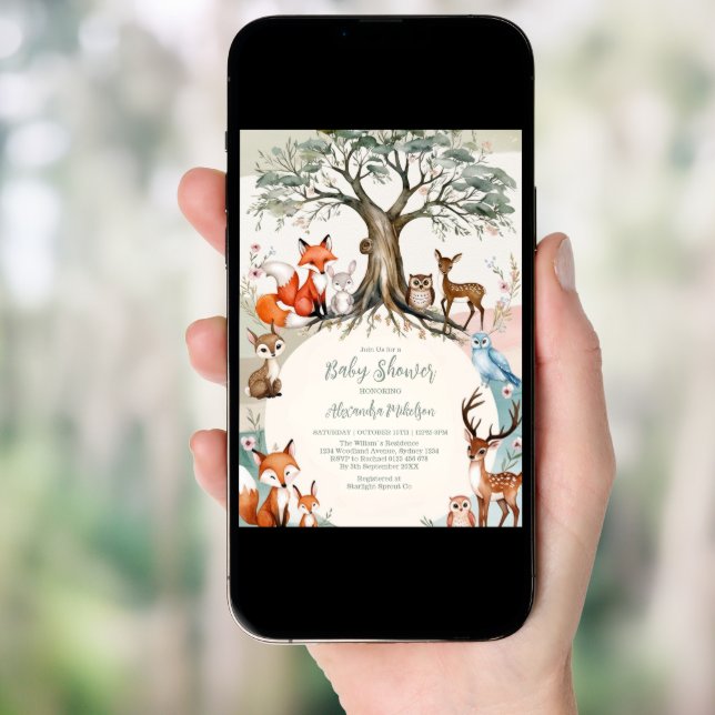 Woodland Forest Animals Baby Shower Invitation (Front Digital)