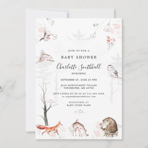 Woodland Forest Animals Baby Shower Invitation