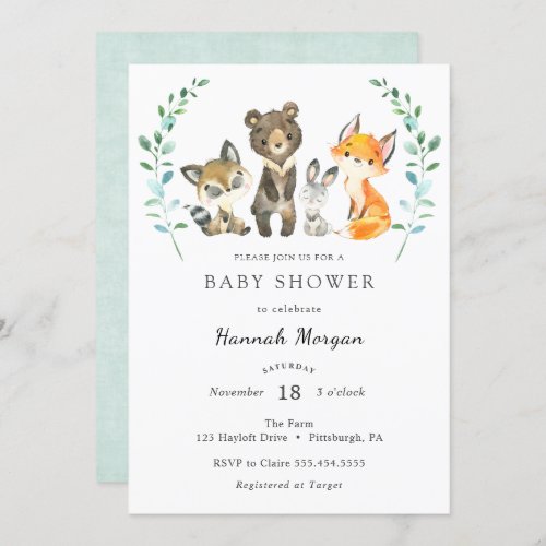 Woodland Forest Animals Baby Shower Invitation