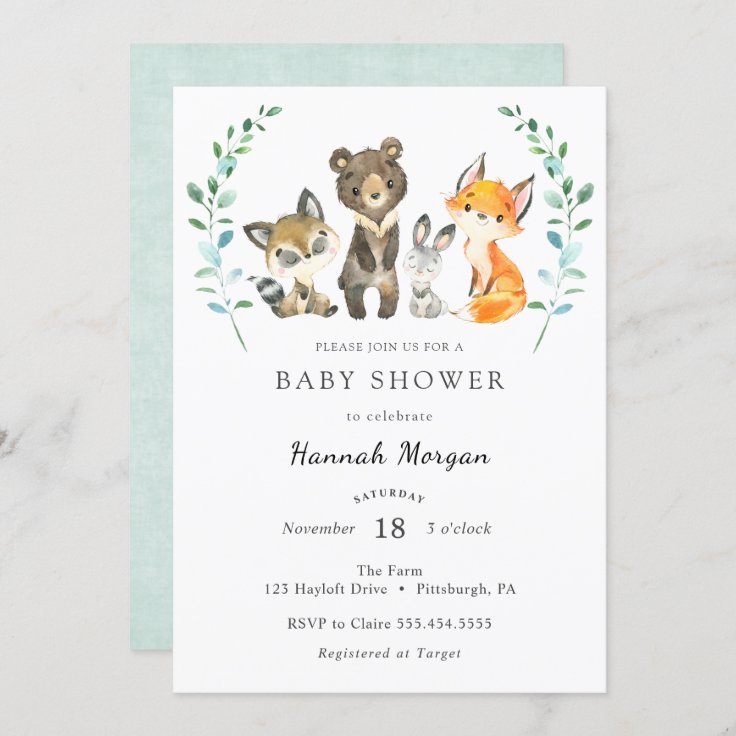 Woodland Forest Animals Baby Shower Invitation | Zazzle