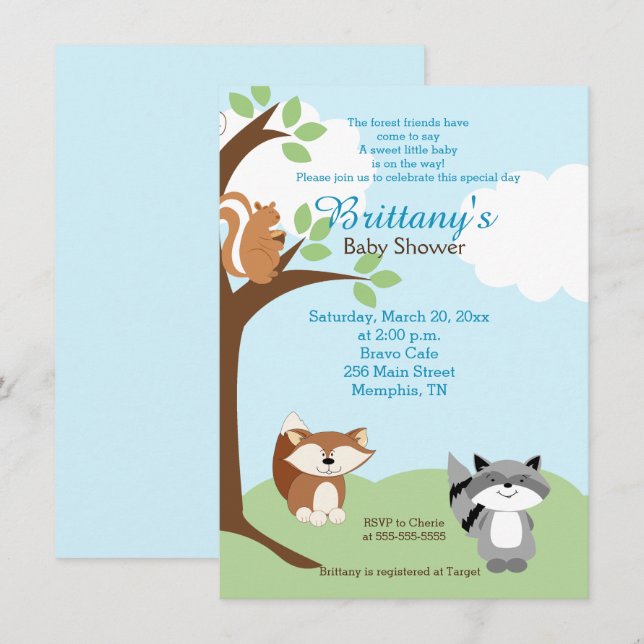 Woodland Forest Animals Baby Shower Invitation (Front/Back)