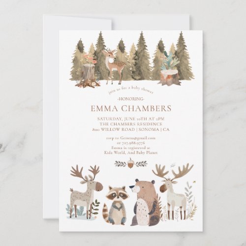 Woodland Forest Animals Baby Shower  Invitation