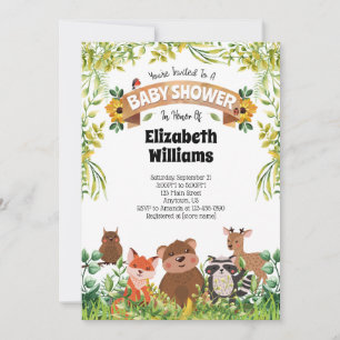 Woodland Forest Animals Baby Shower Invitation