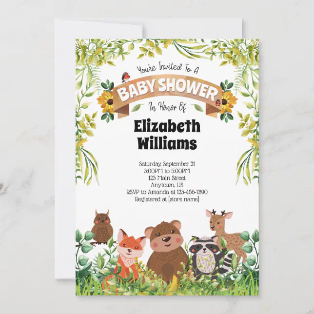 Woodland Forest Animals Baby Shower Invitation | Zazzle