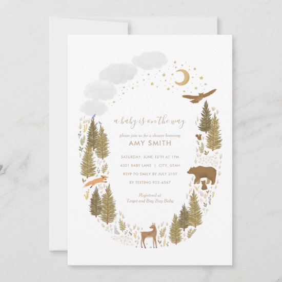 Woodland Forest Animals Baby Shower Invitation