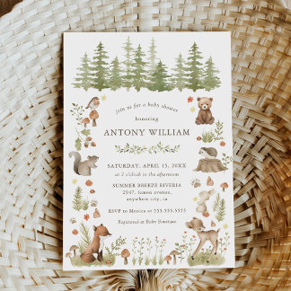 Woodland Forest Animals Baby Shower Invitation