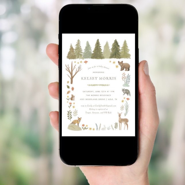 Woodland Forest Animals Baby Shower Invitation (Front Digital)