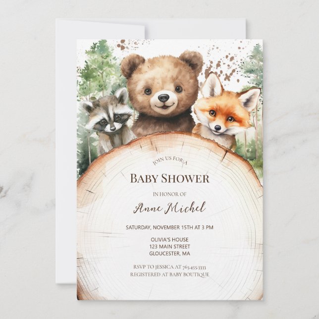 Woodland Forest Animals Baby Shower Invitation (Front)
