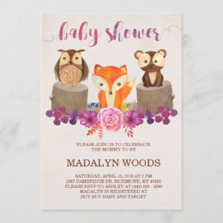 Woodland Forest Animals Baby Shower Invitation