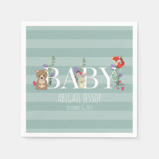 Woodland Forest Animals Baby Shower Napkins (Front)