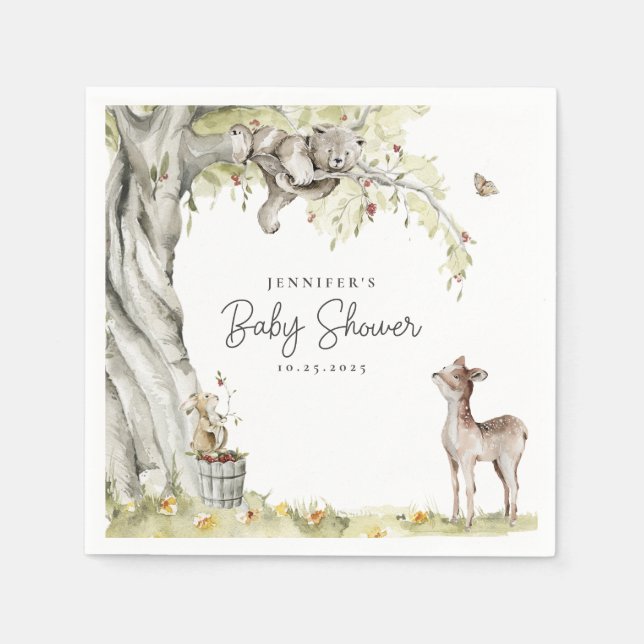 Woodland Forest Animals Baby Shower Napkins (Front)
